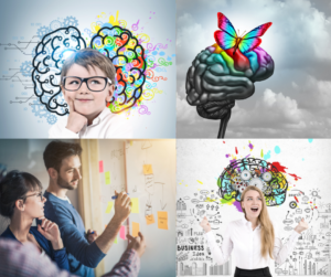 Four colorful pictures representing neurodiversity, creators, and innovative thinkers.
